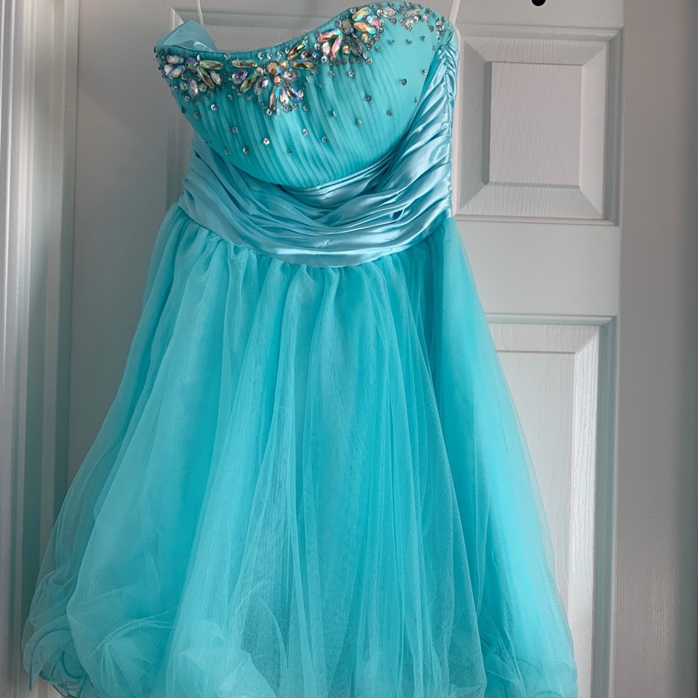 FabuLuxe Couture Strapless Baby blue Dress in XS